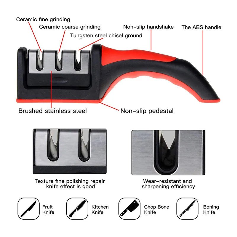 3 Stages Multi - function Handheld Kitchen Knife Sharpener. - Tru Tulip