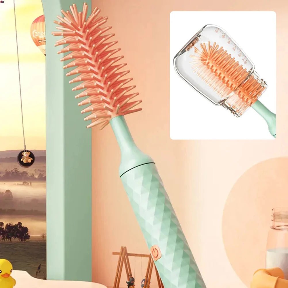 360 Degree Rotating Electric Silicone Baby Bottle Cleaning Brush with Long Handle. - Tru Tulip