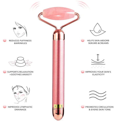 5 - in - 1 Electric Vibrating Crystal Beauty Massager Gua Sha Jade Roller for Face Lifting. - Tru Tulip