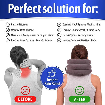 Cervical Neck Portable Traction Spine and Neck Pillow Stretcher - The Inflatable Collar Works for Chronic Neck and Shoulder Alignment Ache at Home. - Tru Tulip