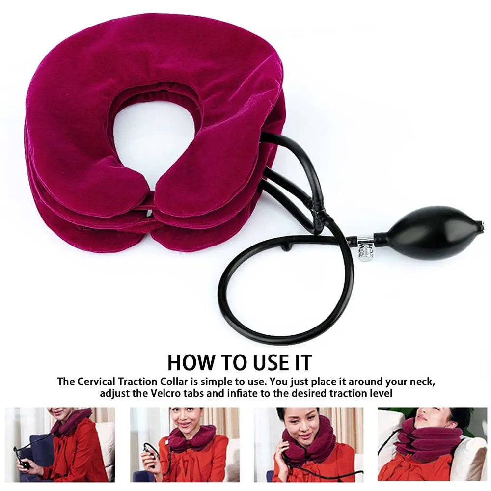 Cervical Neck Portable Traction Spine and Neck Pillow Stretcher - The Inflatable Collar Works for Chronic Neck and Shoulder Alignment Ache at Home. - Tru Tulip